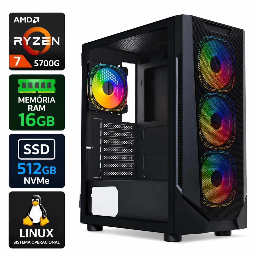Computador Miranda Gamer Ryzen 7 5700G, Memória 16GB DDR4, SSD